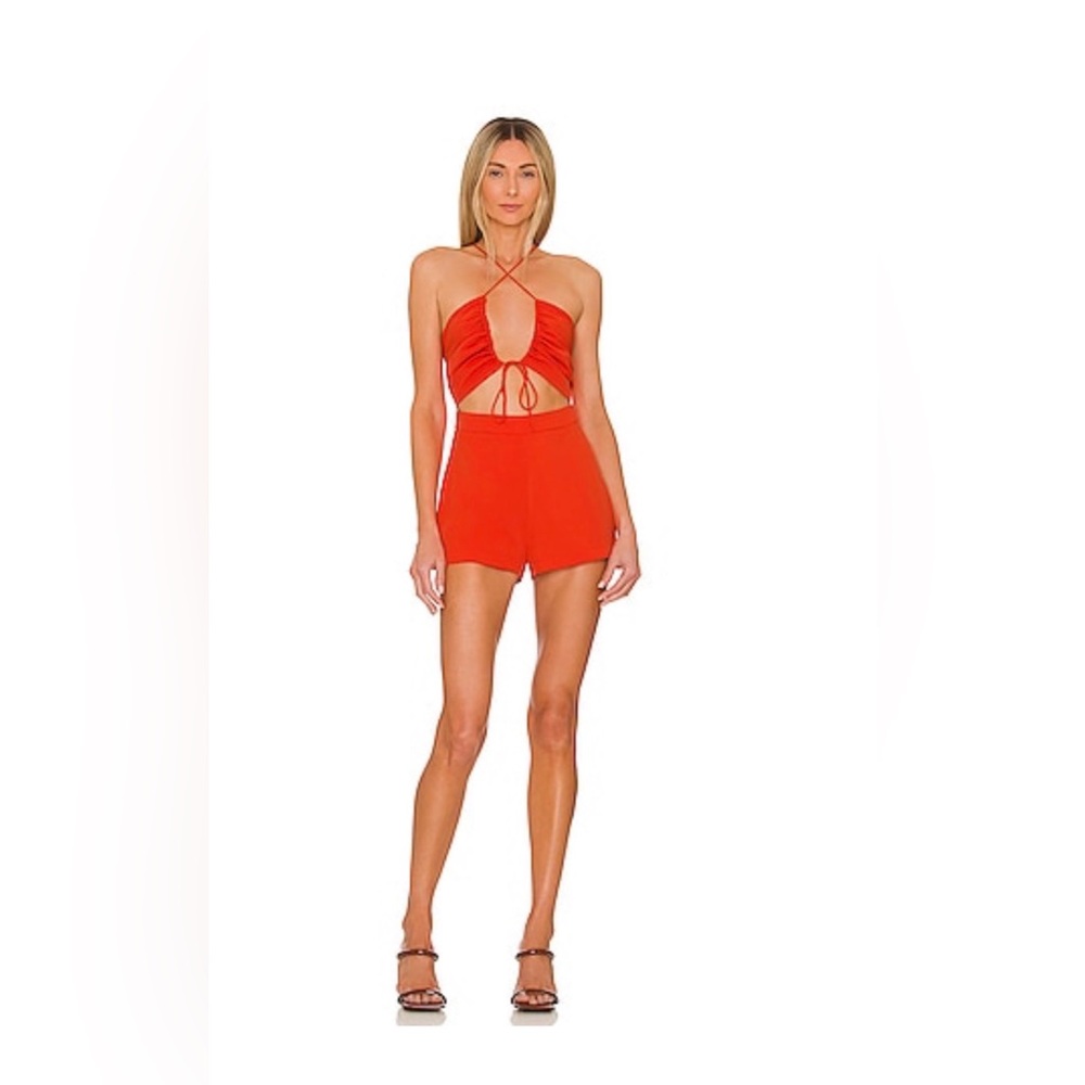 Superdown/Revolve ALESSIA Ruched Tie Romper in Poppy (size XS)